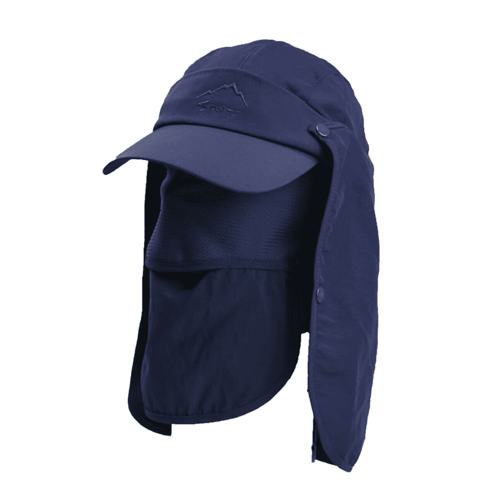 Navy sun hat with face flaps and visor