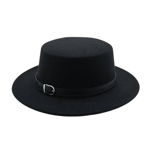 Black bowler hat with buckle