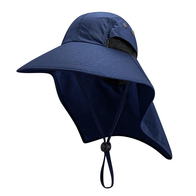 Navy sun hat with neck flap and strap