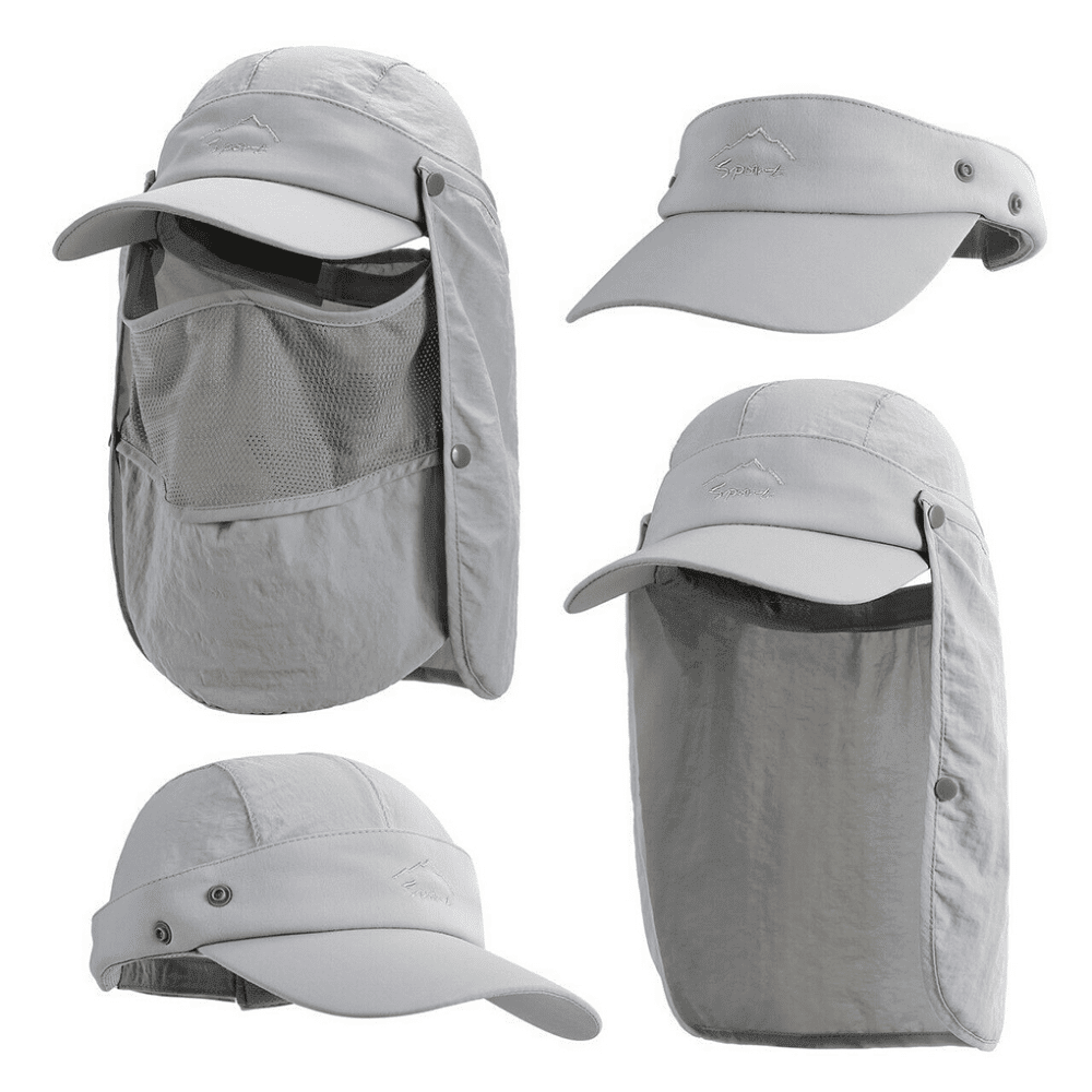 Light grey any weather sun hat with face flaps and visor