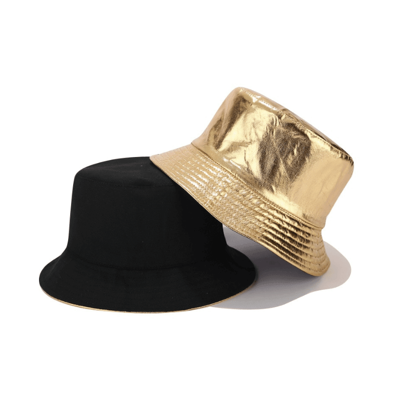 gold and black bucket hats