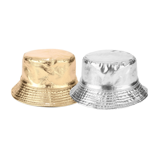 gold and silver bucket hats
