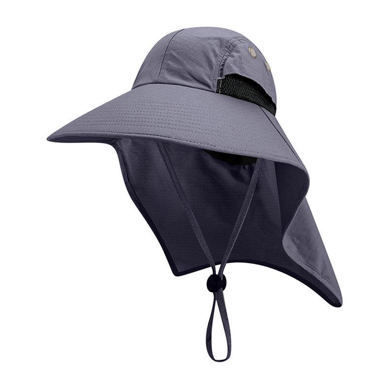 Grey sun hat with neck flap and strap