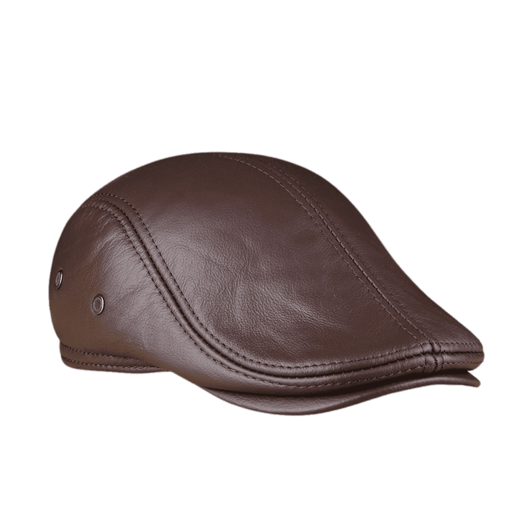 Brown leather ascot cap