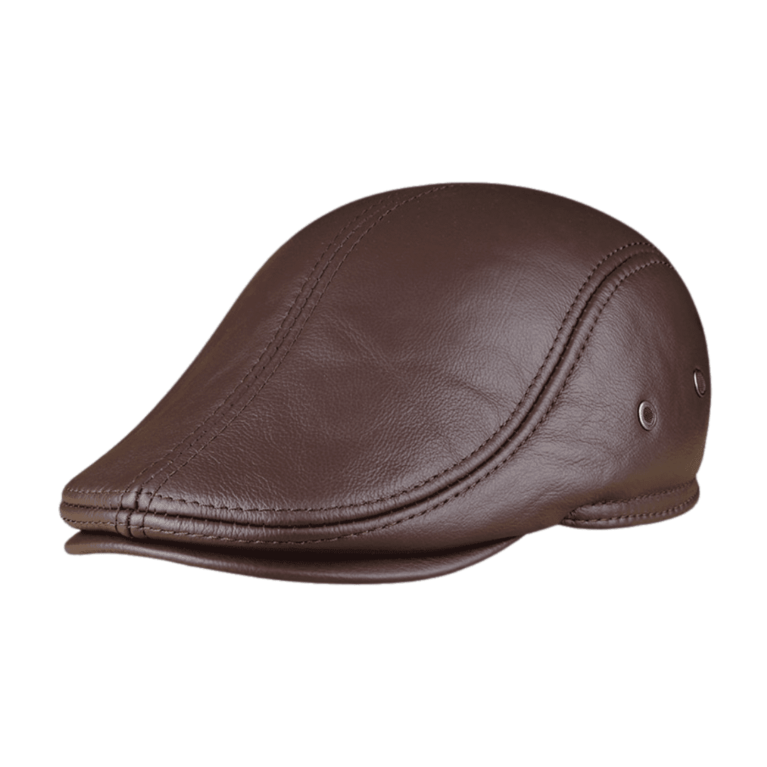 Dark brown leather ascot cap