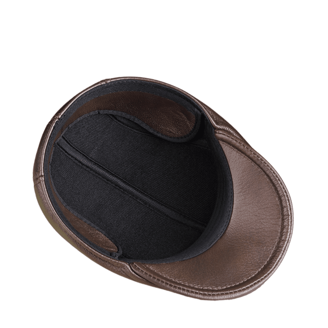 Leather ascot cap with ear flaps