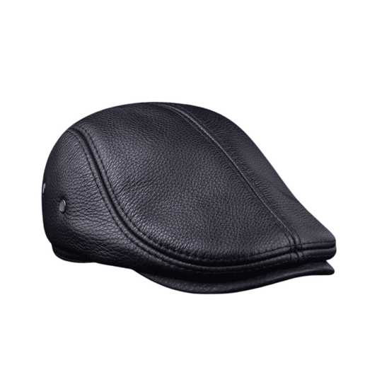 Black leather ascot cap