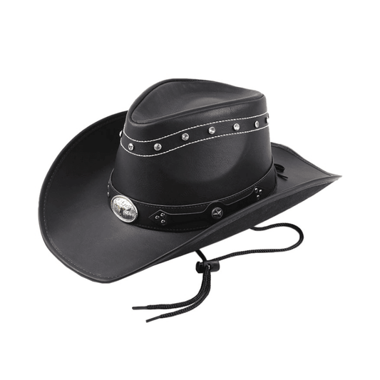 black leather cowboy hat