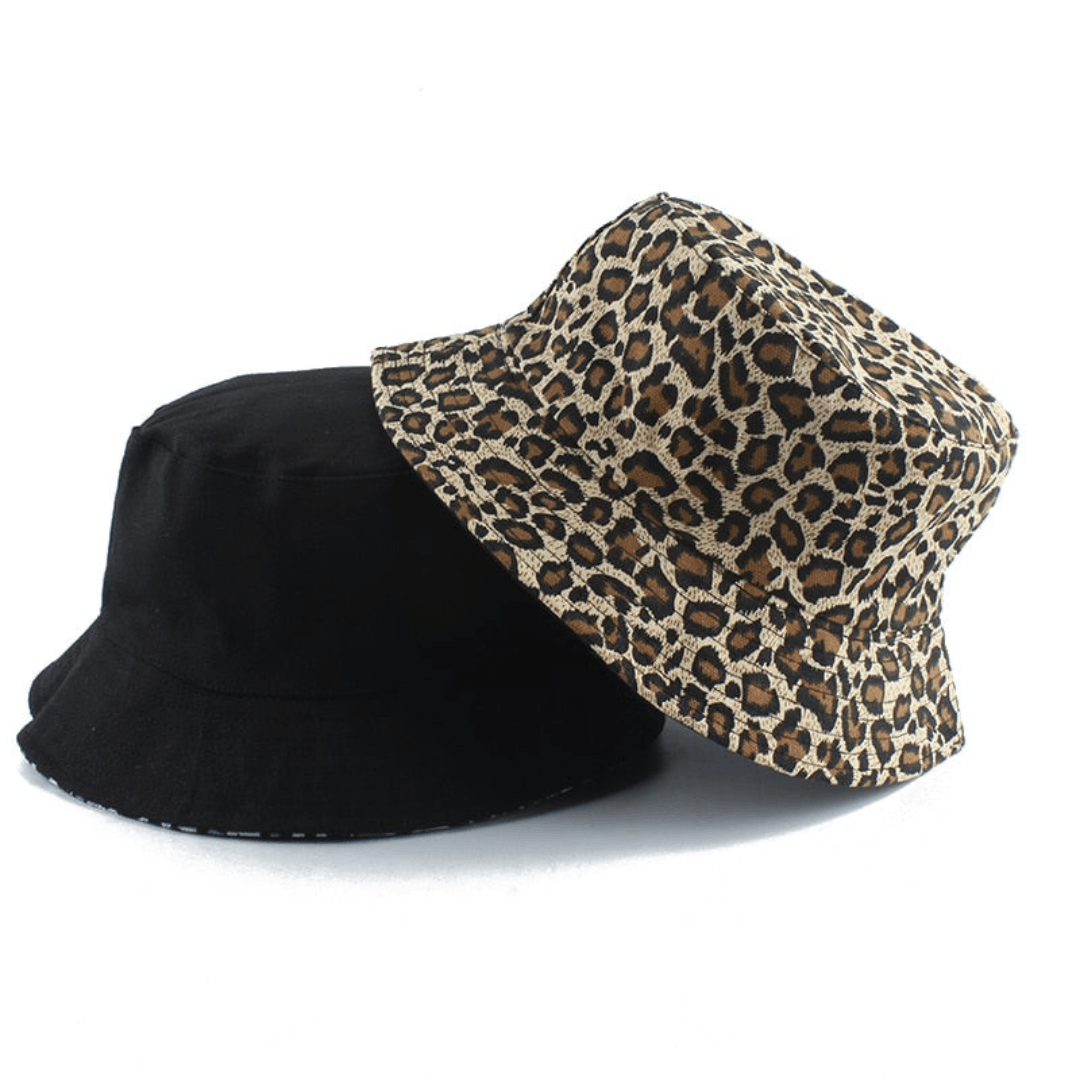 Reversible leopard print bucket hat