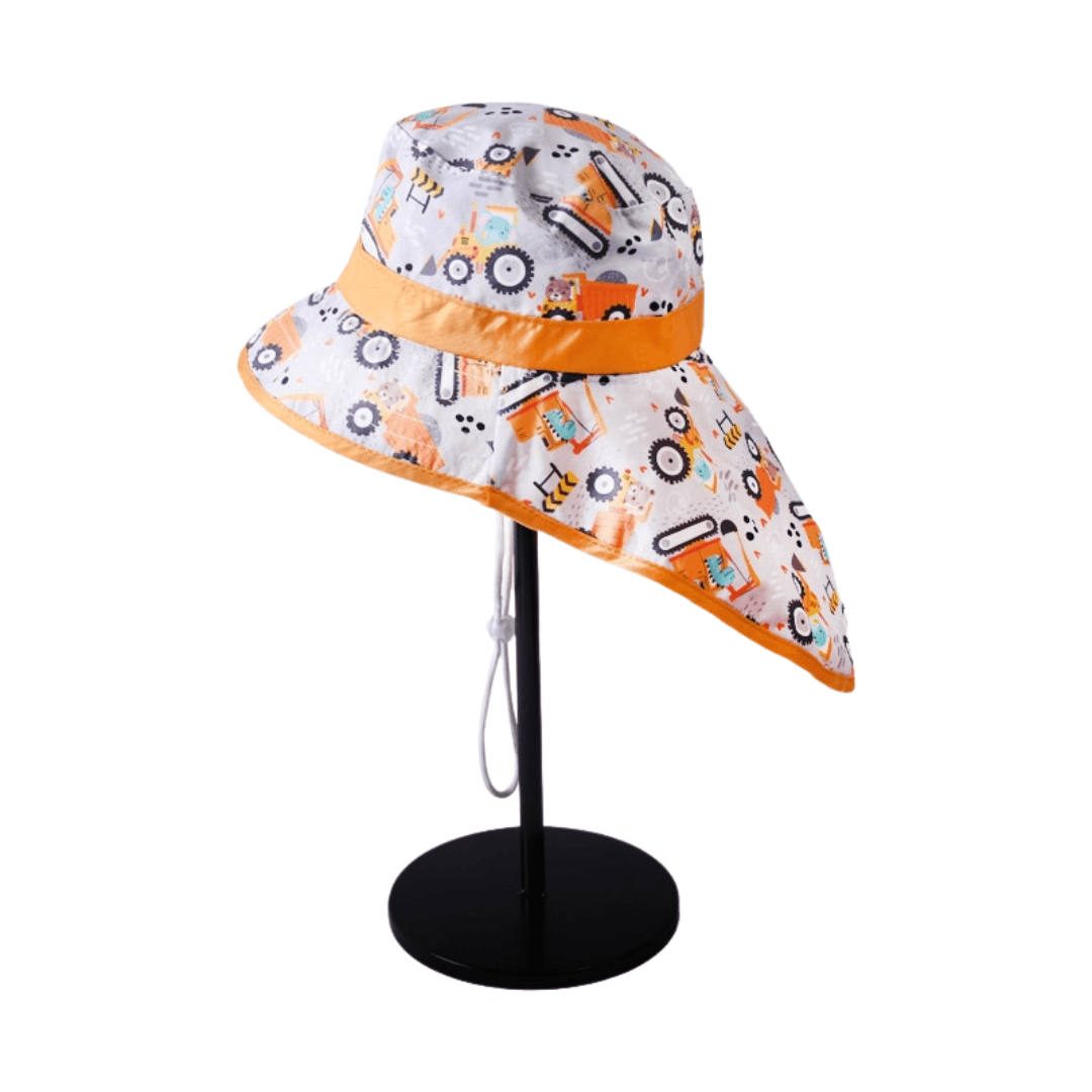 Orange digger bucket hat with neck flap for kids
