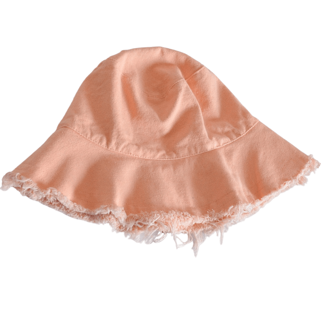 Pink frayed bucket hat