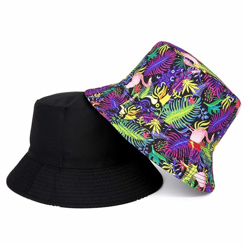 neon bucket hat flamingos