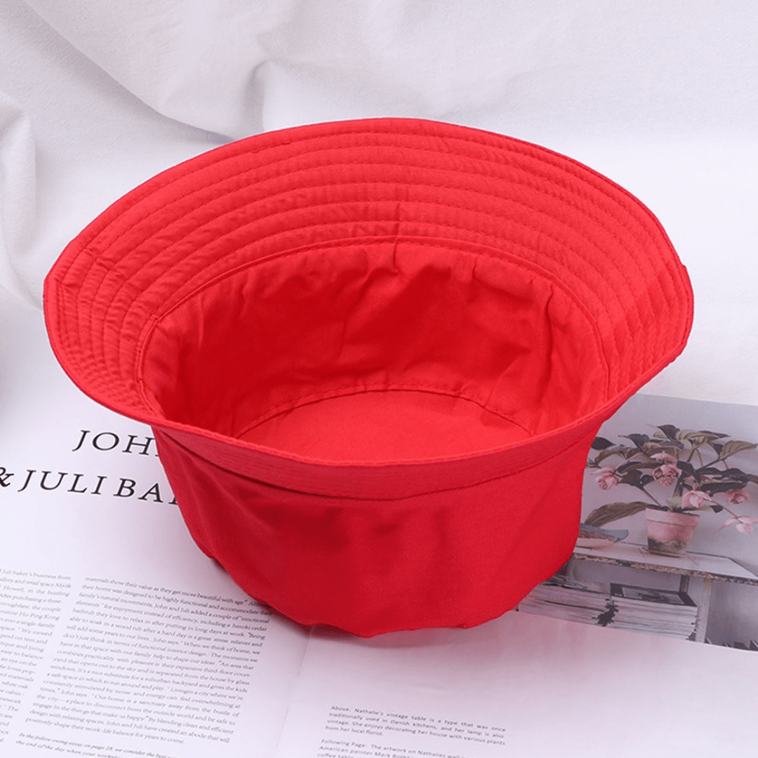 Red bucket hat