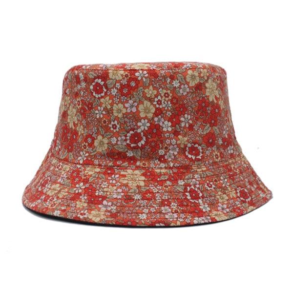 Reversible red floral bucket hat