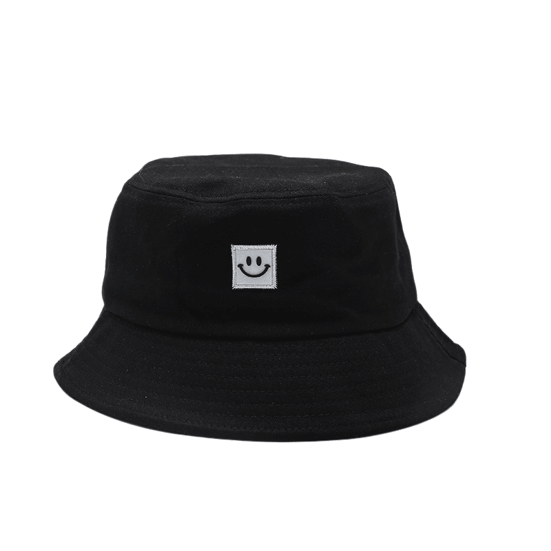 black smiley face bucket hat