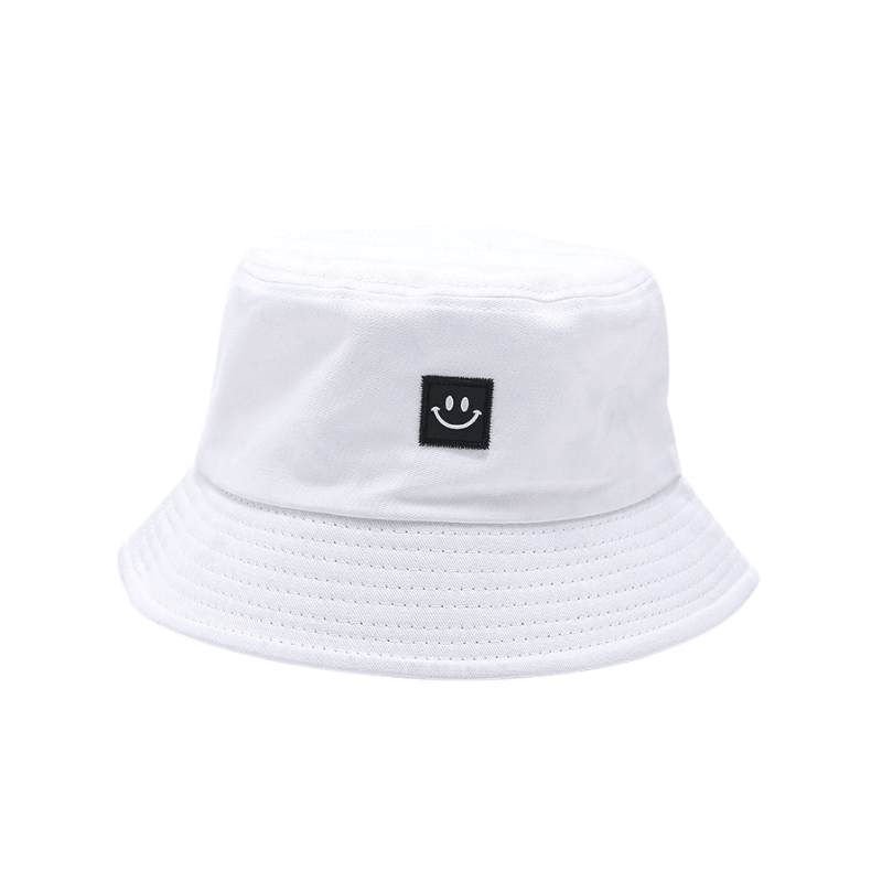 white smiley face bucket hat