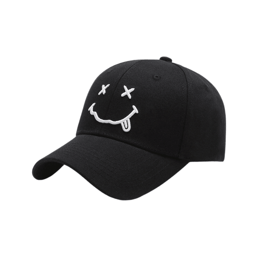 black smiley face baseball cap