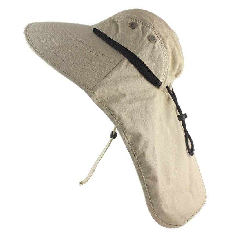 Sun hat with neck flap and strap