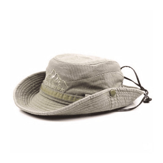 Khaki sun hat with clips and strap