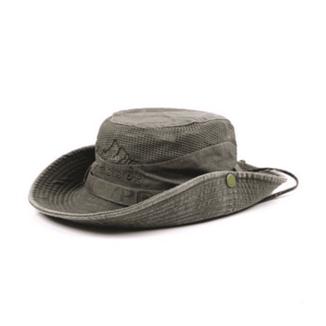 Dark green sun hat with clips and strap