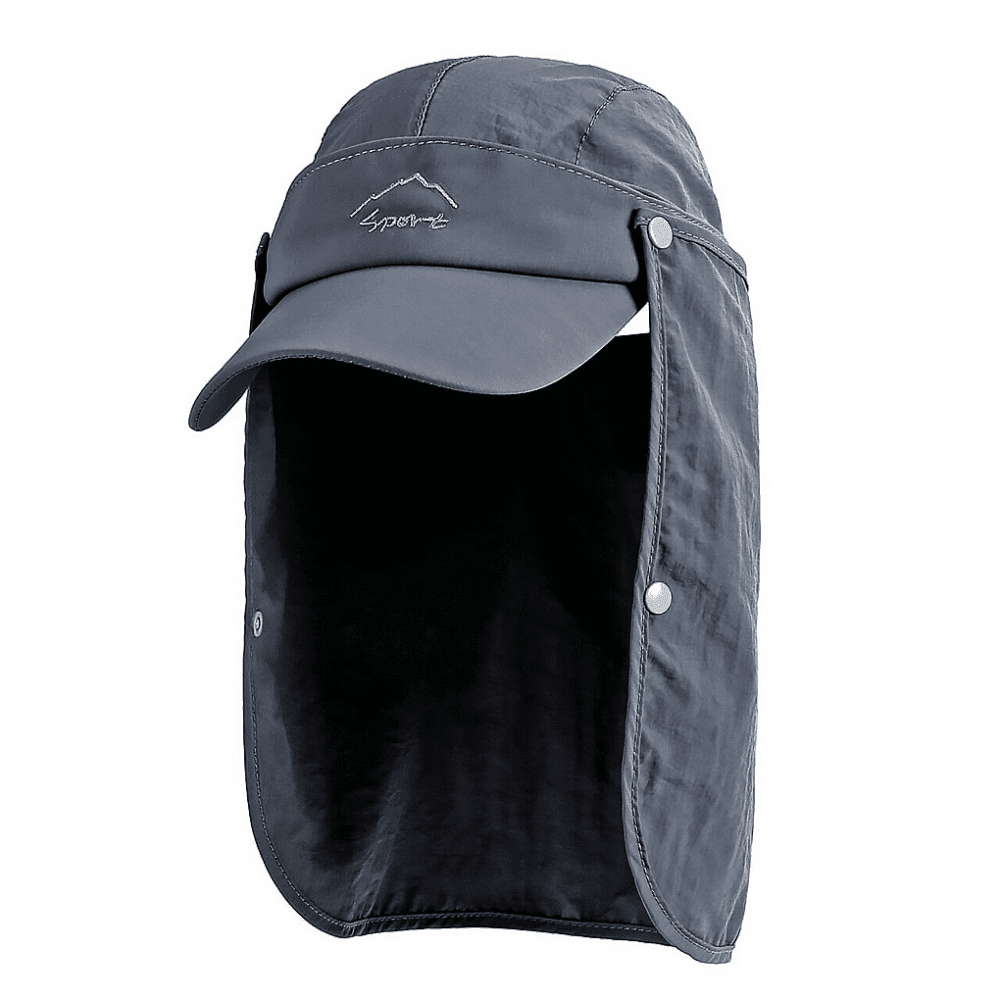 Grey sun hat with face flaps and visor