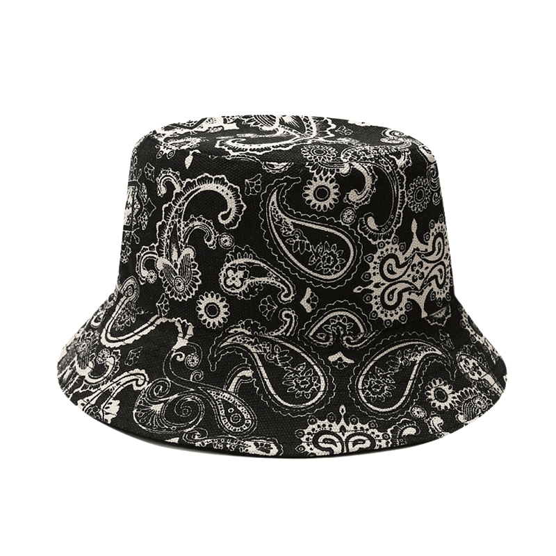 black vintage paisley bucket hat