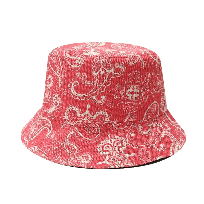 red vintage paisley bucket hat
