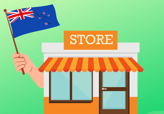 Hat store holding NZ flag