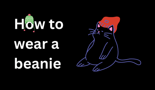 how to wear a beanie in text with a cat wearing a beanie next to it