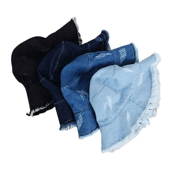 distressed denim bucket hats