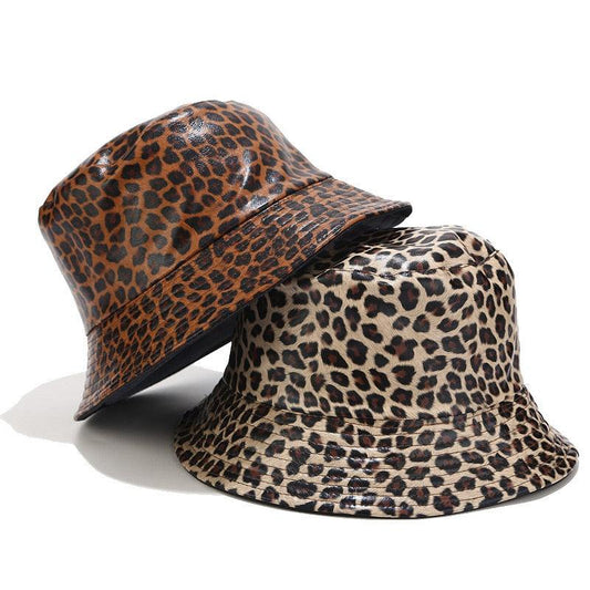 Two acrylic leopard print bucket hats