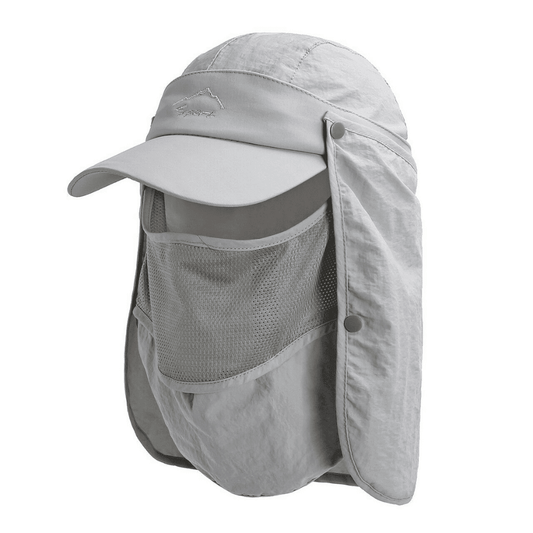 Light grey sun hat with face flaps and visor