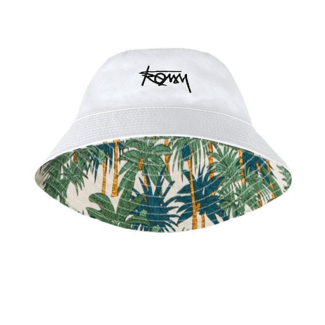 White reversible bucket hat for big heads.