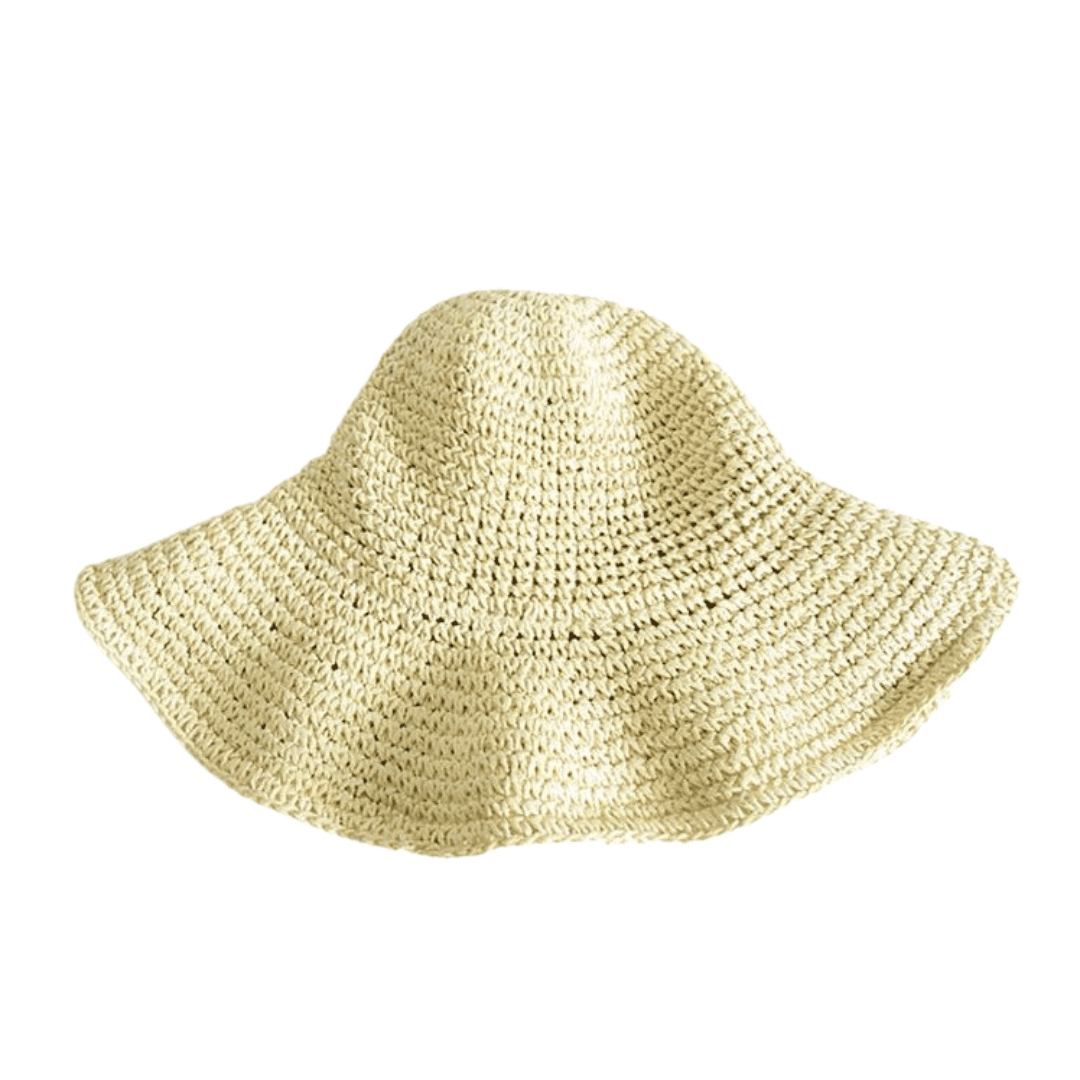 Beige floppy straw sun hat