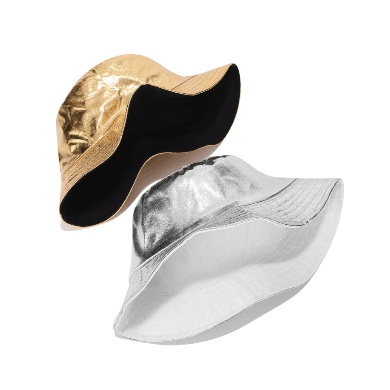 gold and silver bucket hats