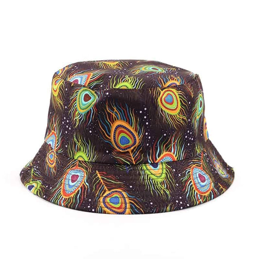 peacock feather bucket hat