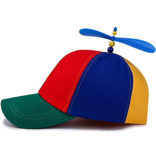 Rainbow coloured propeller hat