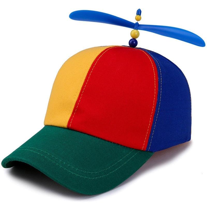 Rainbow coloured propeller cap