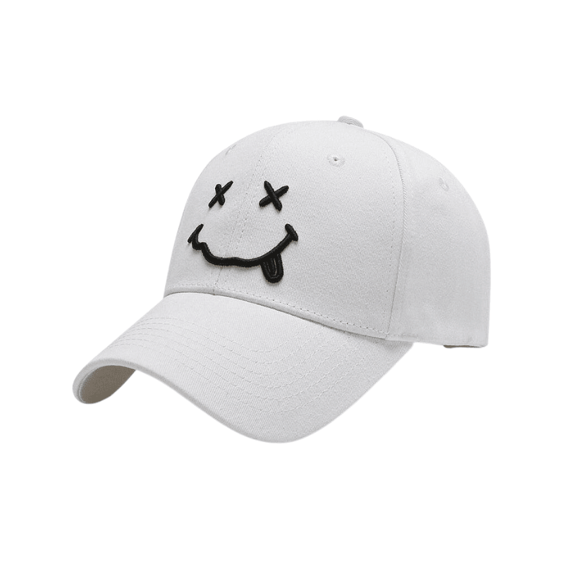 white smiley face baseball cap