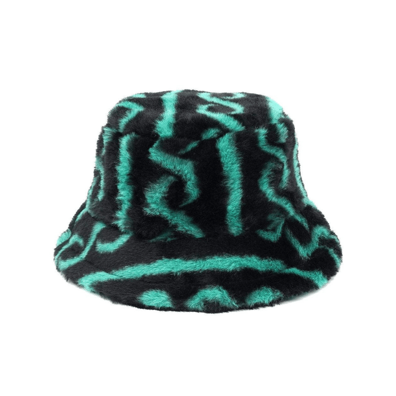 green fluffy bucket hat