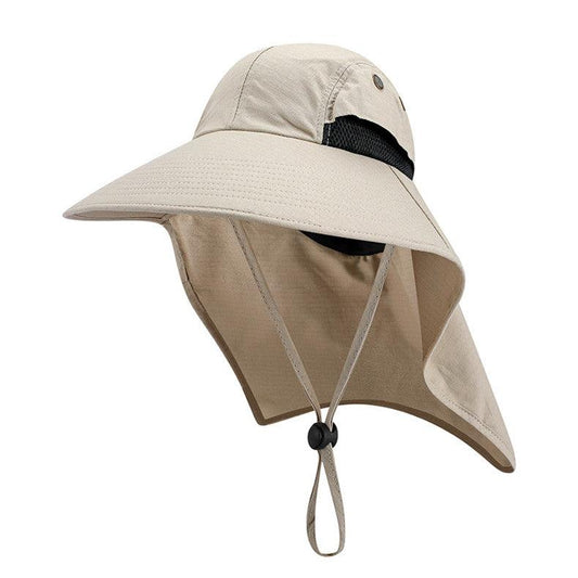 White sun hat with neck flap and strap